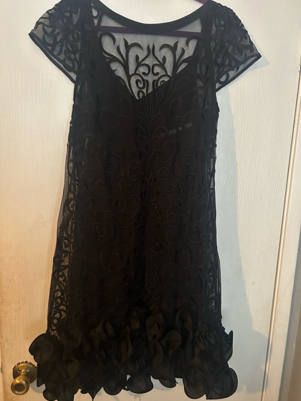 Guess Black Sheer Embroidered Evening Top